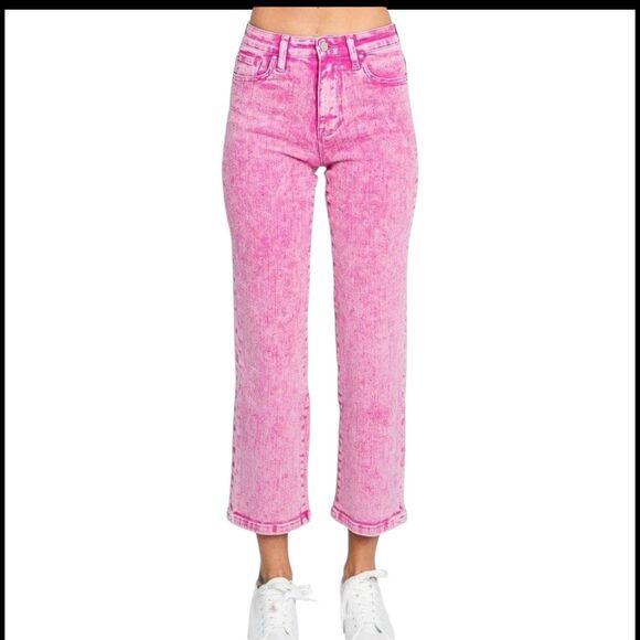 Petra153 Acid Wash Pink High Rise Straight Cropped Jeans Sz 13/30 - Picture 3 of 9